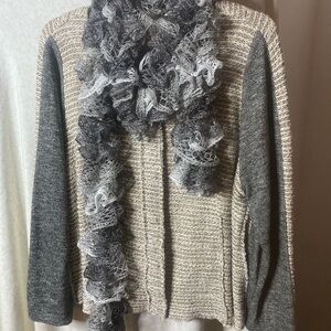 Sharon Young Gray and Cream Sweater Cardigan